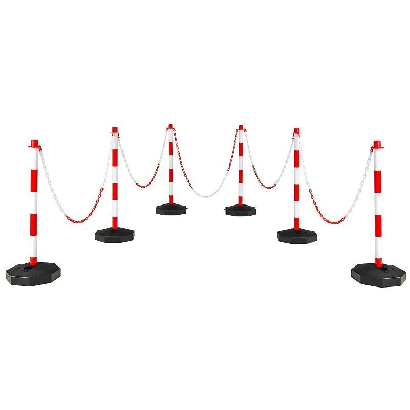 6 Pack Delineator Post Cone W/ Octagonal Fillable Base & 5Ft Link Chains