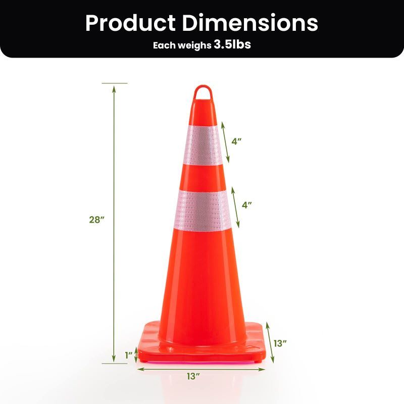 10 Pack 28" Traffic Safety Cones W/Reflective Collars